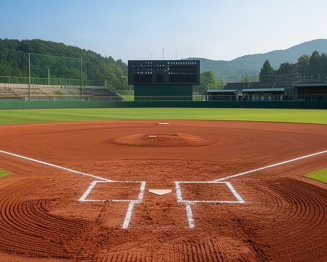 青森県の高校野球場で試合前に整備された内野と掲示板